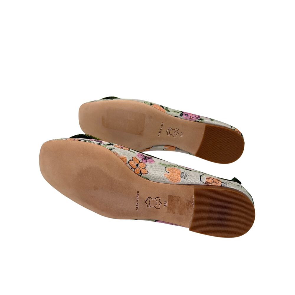 Tory Burch Floral Pom Pom Ballet Flats Size 6M NWOT Canvas Leather Slip On - Picture 6 of 10